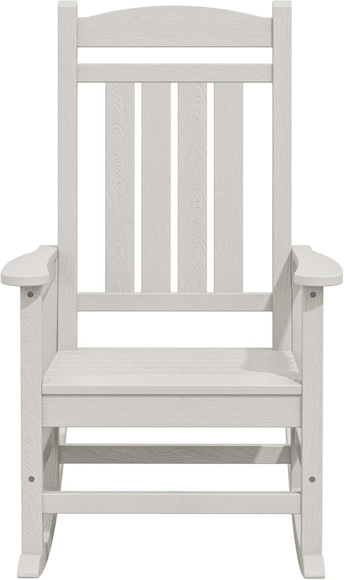 KINGYES Oversized Outdoor Rocking Chair Set of 4, High Density Polyethylene Patio Rocking Chairs with 330lbs Support for Adults, White