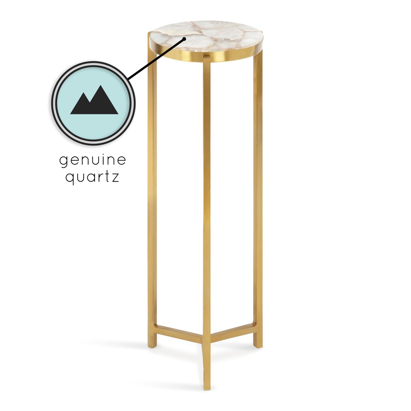Kate and Laurel Aguilar Modern Drink Table, 9 x 9 x 23, Natural Stone and Gold, Genuine Quartz Accent Table for Small Spaces