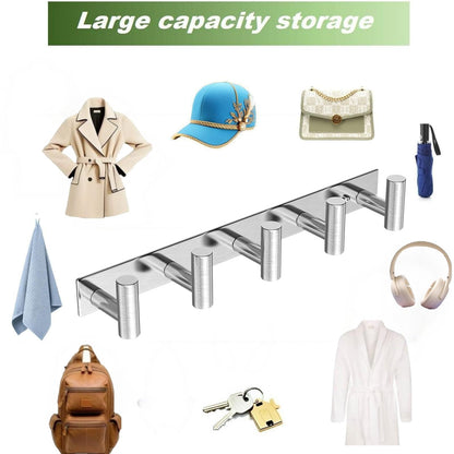 VINHOLD Wall Mounted Coat Rack-5 Hooks, Heavy Duty Stainless Steel Wall Hooks for Towel Coat Bag, Hat Rack Coat Hanger Coat Hooks Towel Racks for Bathroom Entryway Kitchen Hotel (Silvery, 1 Pack)