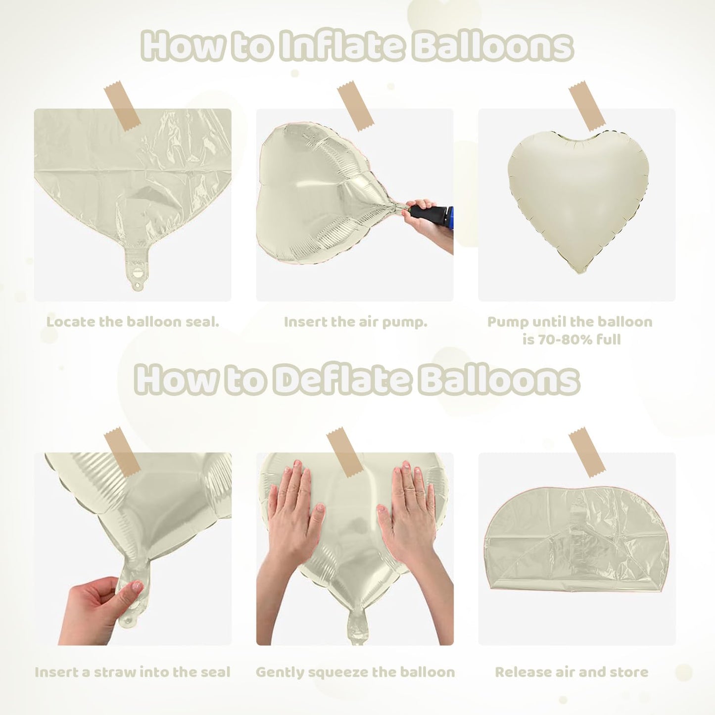 Brown Cream Heart Balloons, Heart Shaped Ballons, 20 Pcs 5/10/18 inch Apricot Beige Coffee Foil Love Balloons for Valentine's Day Wedding Engagement Bridal Showers Anniversary Celebrations