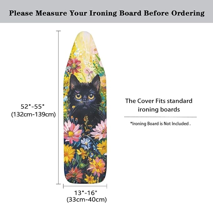 Cat Colorful Flowers Ironing Board Cover