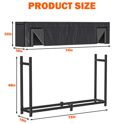 Ultrawall Heavy Duty Firewood Rack with Waterproof Cover, Freestanding Wood Log Holders for Firewood, Indoor/Outdoor Wood Storage Rack (6 ft)