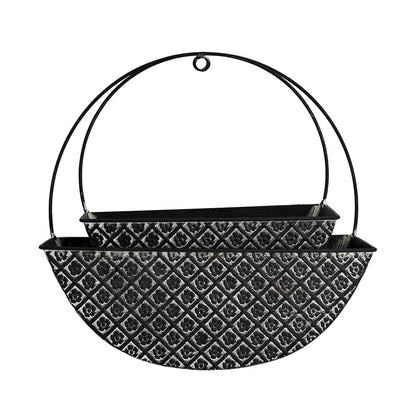 Chadechimo 2-Piece Black Metal Planter Wall Hanging Baskets Decor Half-Moon Wall Mount Planter Set for Shabby Chic Farmhouse Outdoor Indoor Wall Decor