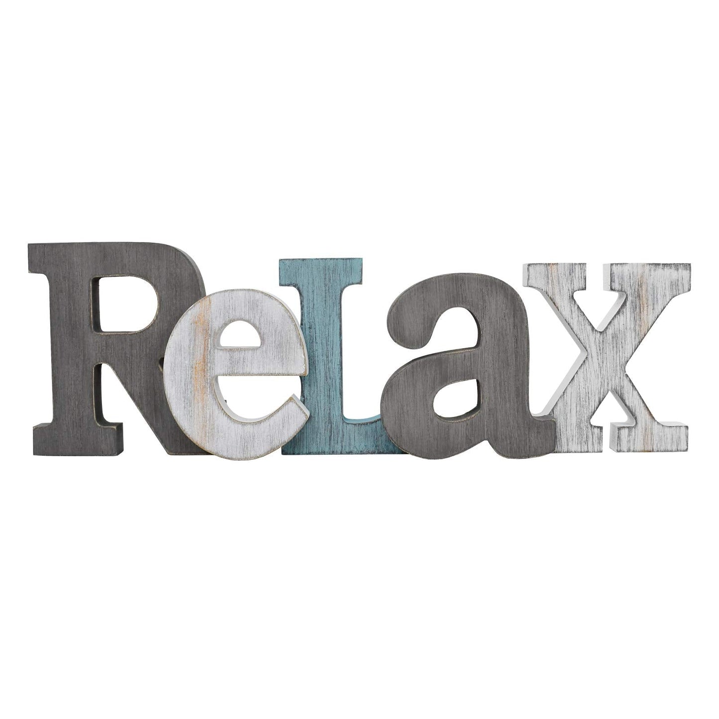 Linfevisi Wooden Relax Sign Aqua Hanging Block Letters Sign Rustic Freestanding Wood Word Decor Decorative Relax Table Sign Cutout Word Art Wall Decor (Relax)