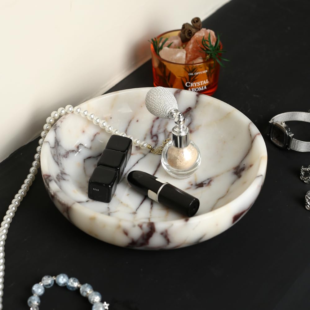 FutureStone Marble Key Bowl for Home Decor, Decorative Bowl for Coffee Table, Marble Fruit Bowl For Table Centerpiece, Coins Candy Catchall Bowl For Entryway (Calacatta Viola, 7.8" x 1.9")