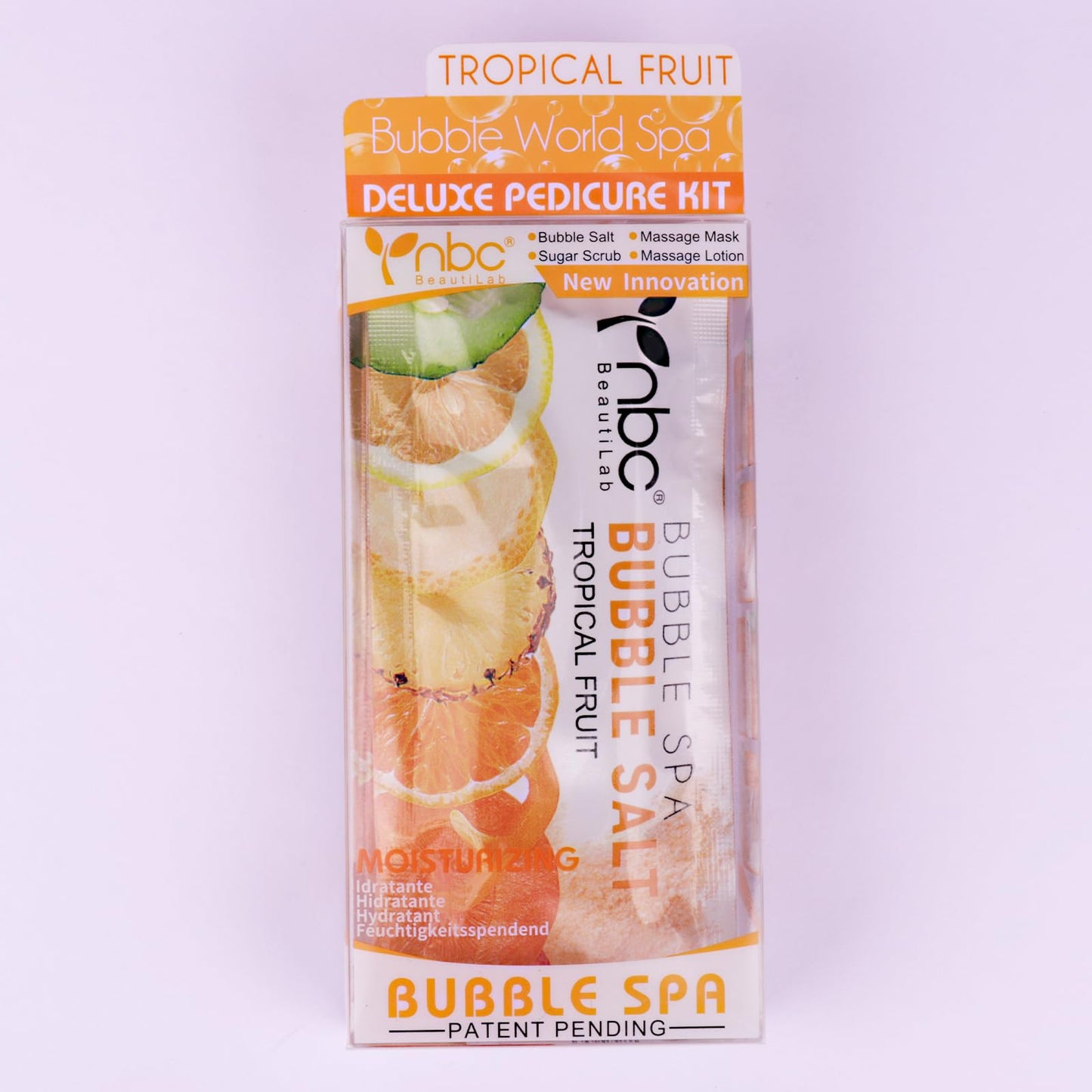 Pedicure Kit Foot Soak Set: Bubble Salt, Sugar Scrub, Massage Mask, Massage Lotion in a Box, 4 Step Foot Spa Kit for Dry Feet,Tired Feet（3 Set Tropical Fruit)