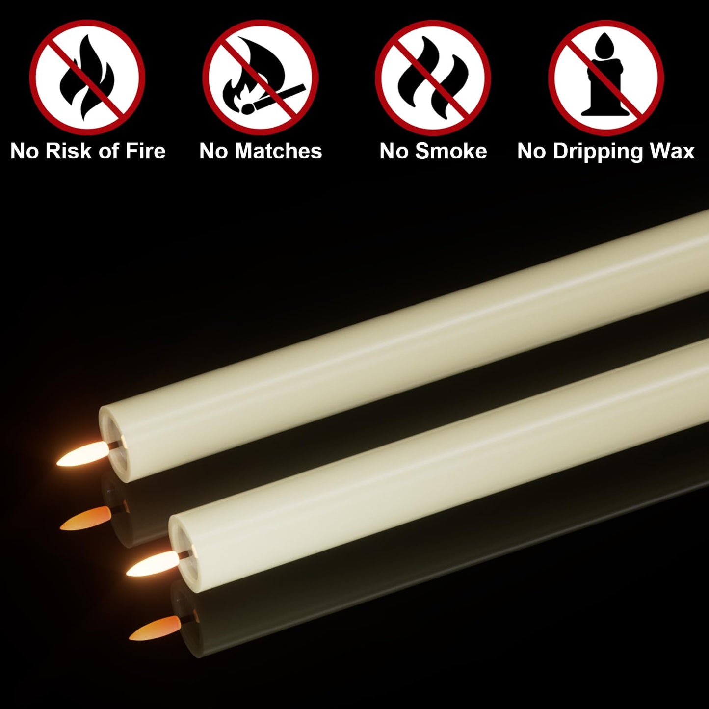 DRomance Large Flameless Taper Candles Battery Operated with Remote and Timer, Real Wax 3D Wick Flickering Ivory LED Taper Candlesticks Wedding Dinner Christmas Holiday Decor(2pcs, 1.14" D x 9.92" H)