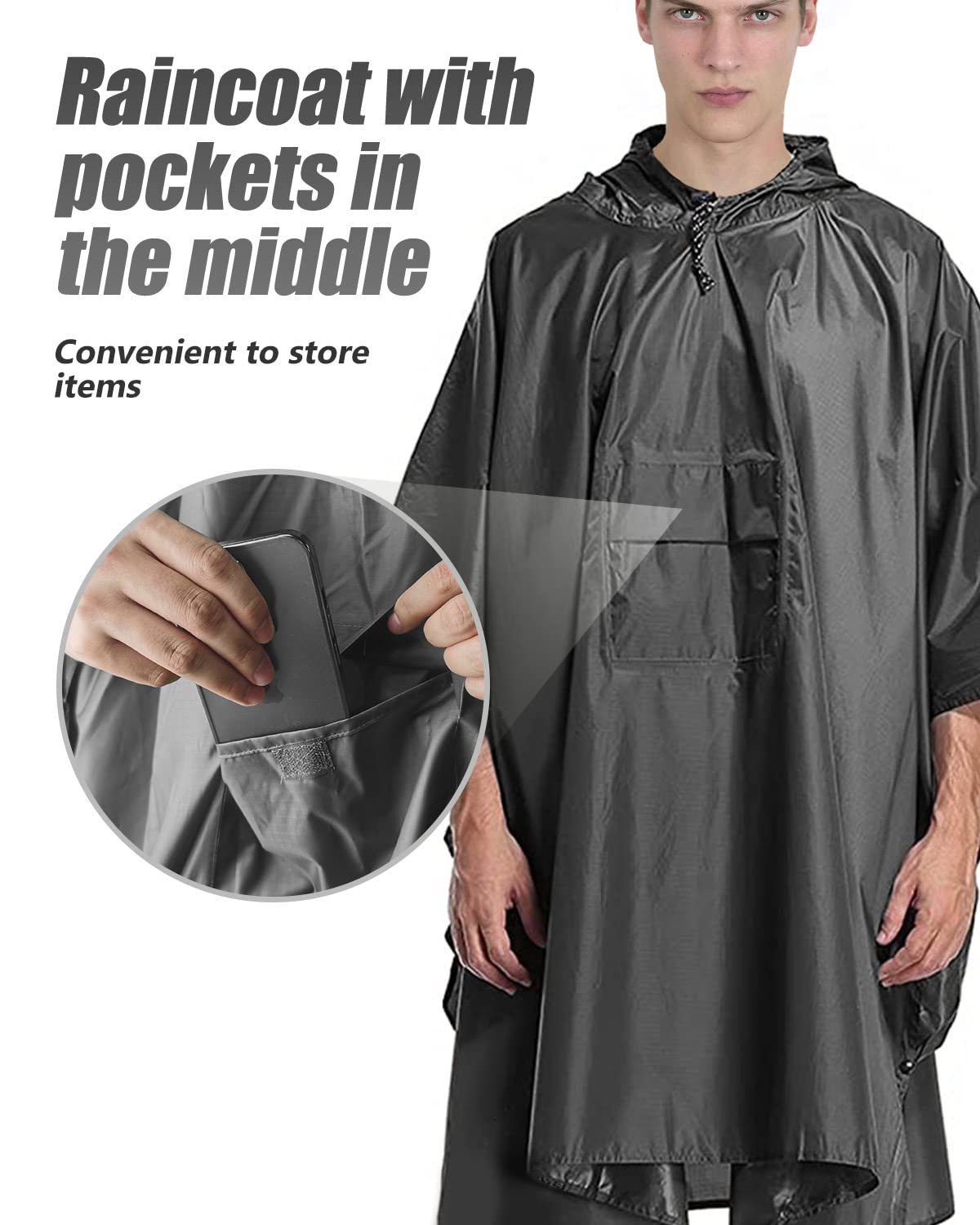 Victoper Waterproof Poncho Adult, Lightweight Reusable Raincoat for Outdoor Hiking Camping Cycling Traveling with Emergency Grommet Corners Grey