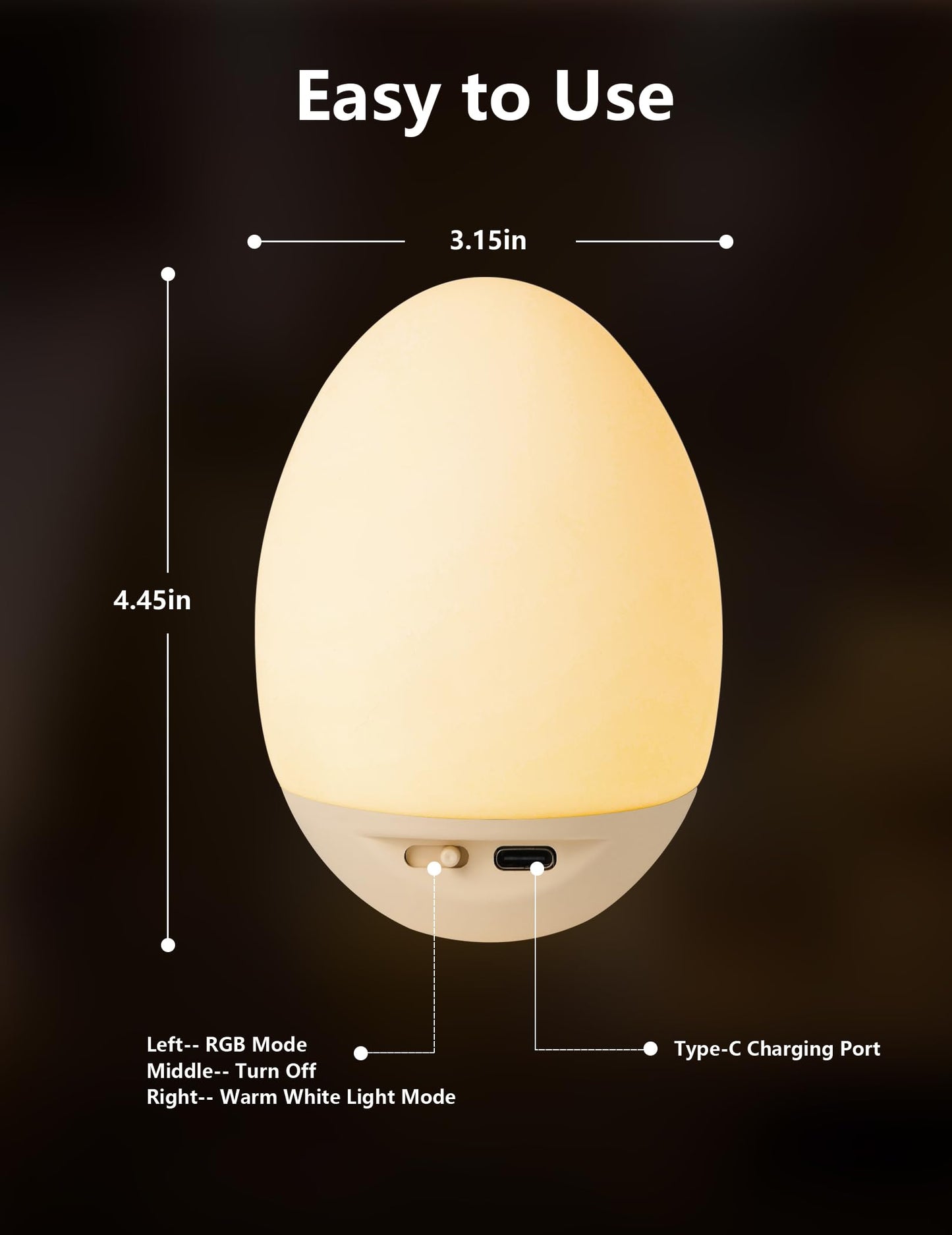 NICKLUC Egg Night Light for Nursery: Baby Night Lights Tap Lamp Stepless Dimming with Warm White and 7 RGB Colors Rechargeable Portable for Infant and Kids Bedroom Breastfeeding Sleep Aid