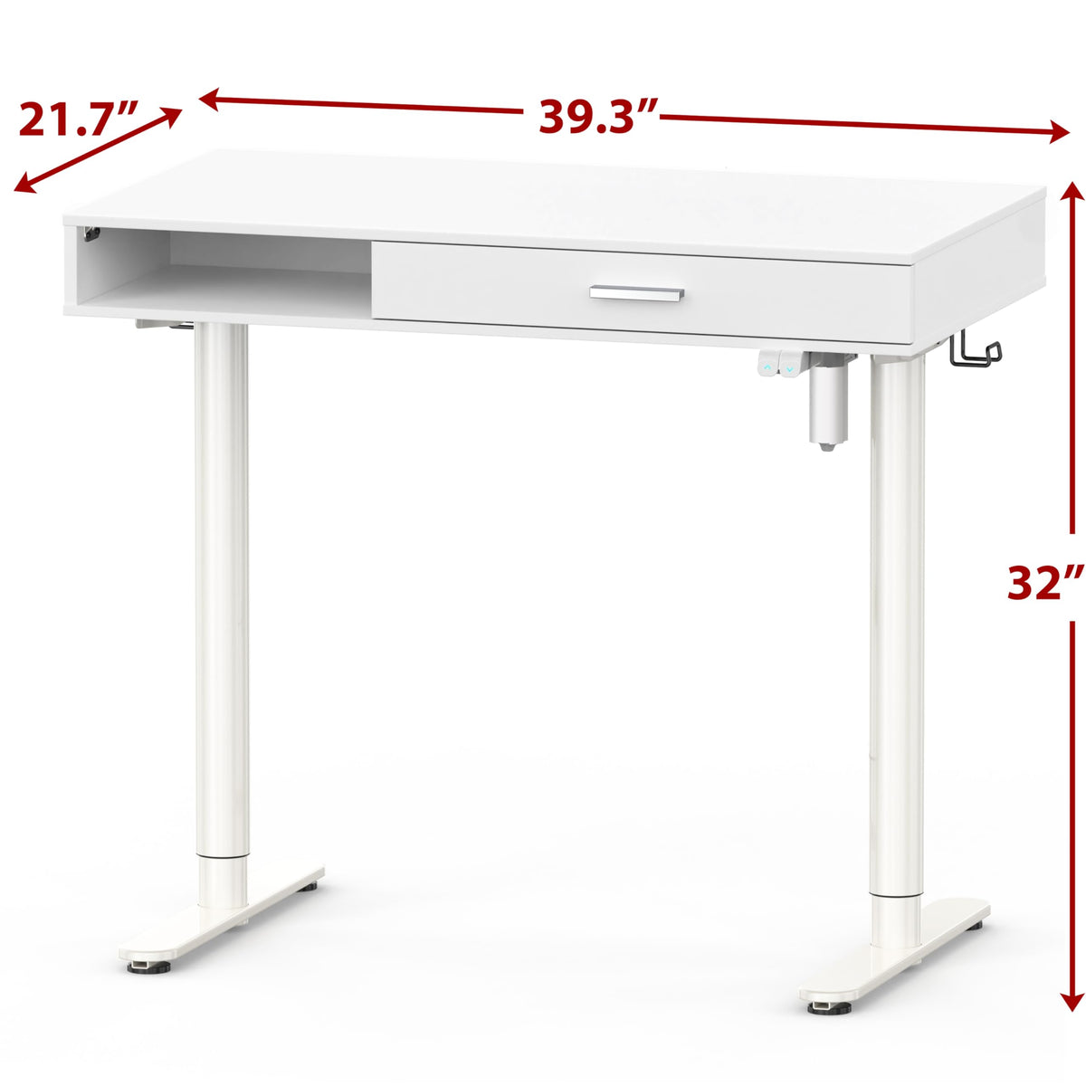 SHW 40-Inch Height Adjustable Claire Electric Standing Desk with Drawer, White
