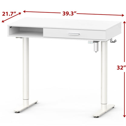 SHW 40-Inch Height Adjustable Claire Electric Standing Desk with Drawer, White