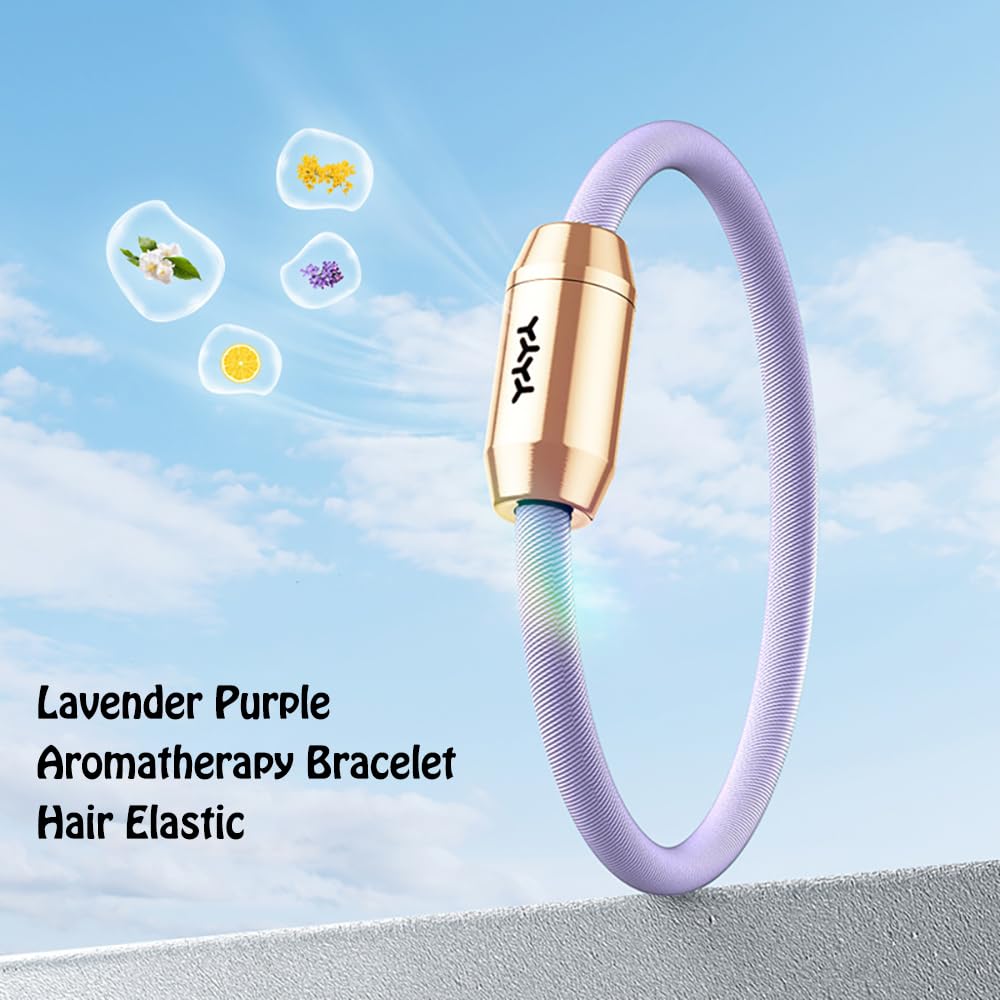 YOLAXGA Essential Oil Diffuser Bracelet & Hair Tie - Portable Brass Aromatherapy Locket for Relaxation & Anxiety Relief - Wellness Gift for Men & Women (Includes 10 Refill Sticks)-Purple&Black