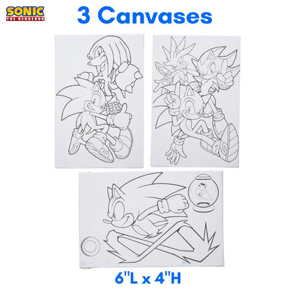 Innovative Designs Sonic The Hedgehog Canvas Paint Set for Kids with 3 Canvases, Acrylic Paint, Paintbrush, & Easel
