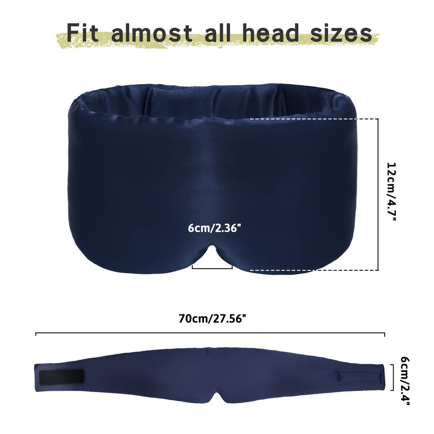 100% Handmade Bamboo Sleeping Eye Mask for Women for Men,Night Masks,Organic Sleep Mask,Blockout Eye Mask for Sleeping,Large Size Adjustable (Navy Blue)