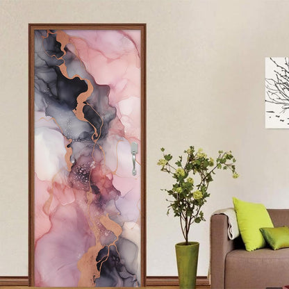 REDAMANCY Modern Pink Grey Purple Abstract Marble Peel and Stick Door Stickers Vinyl Decals Decor Modern Self-Adhesive, Waterproof, Removable