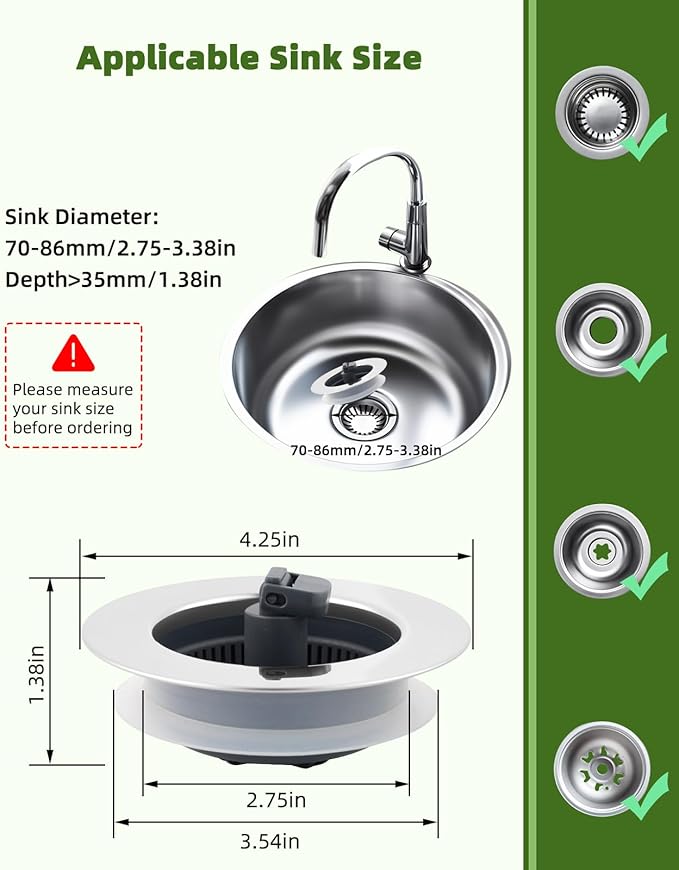 Universal 3-in-1 Kitchen Sink Strainer Stopper Pop Up Sink Drainer