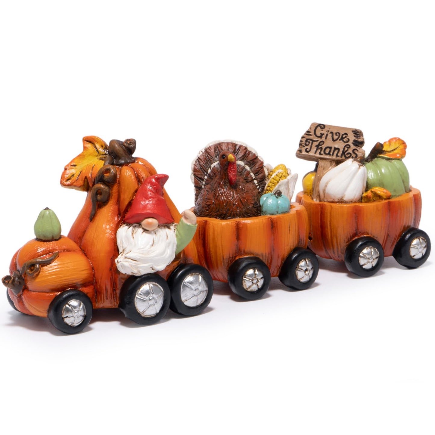 Hodao Thanksgiving Decor Indoor, Fall Resin Pumpkin Train Figurine with Gnome & Turkey, Cute Autumn Harvest Tabletop Decoration for Home, Perfect Fall Gift for Family Friends