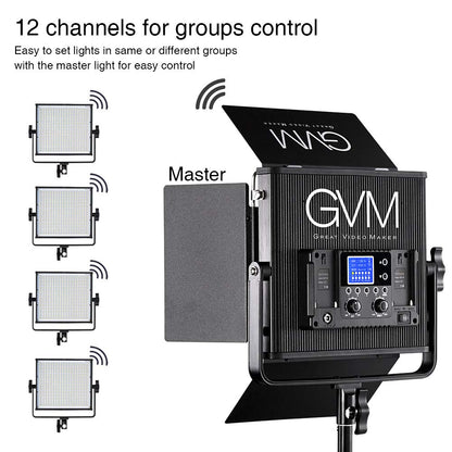 LED Video Light GVM 672S CRI97+ TLCI97+ 22000lux Dimmable Bi-color 3200K-5600K Light Panel With Digital Display For Outdoor Interview Studio Video Making Photography Lighting 3 pcs Kit