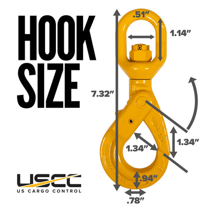 US Cargo Control 9/32 Inch Swivel Self-Locking Hooks (4-Pack), G80 Chain Hooks, 4,500 LBS Working Load Limit, Heavy Duty Swivel Hooks for Lifting Jobs, Load Binding Applications, & Trailers