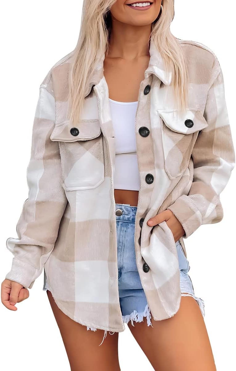 AUTOMET Womens Fall Outfits Fashion Clothes Shackets Flannel Plaid Button Down Long Sleeve Shirts Jackets