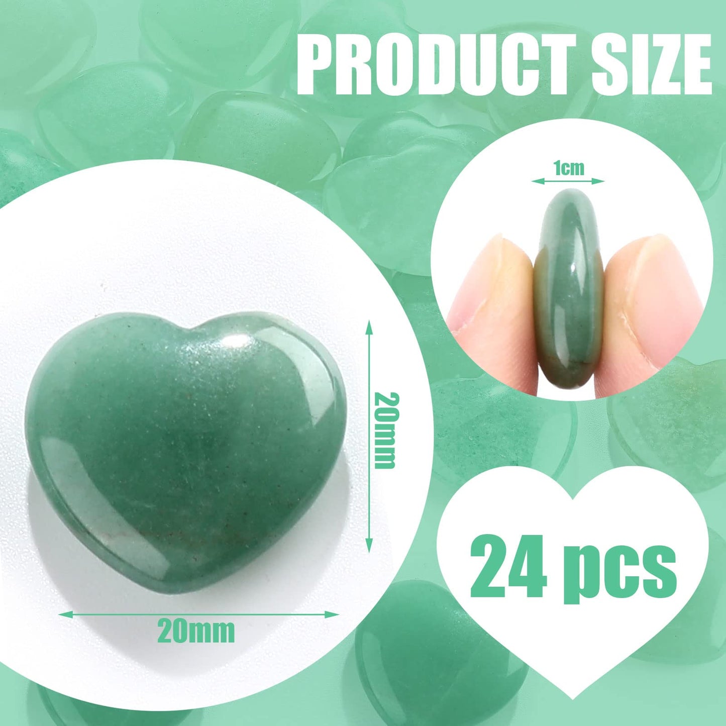 Patelai 24 Pcs Green Aventurine Heart Healing Crystals, Polished Natural Crystal Hearts, 0.8 Inch Mini Pocket Palm Stones for Luck, Meditation and Reiki, Heart Stone Gift with Black Velvet Bag