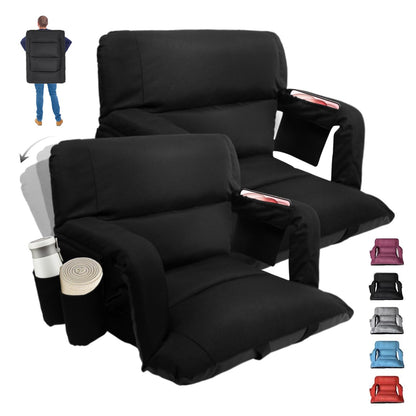 Aventorixis Extra Wide Stadium Seats with Back Support – 2 Pack Sofa-Style Bleacher Chairs, Thick Cushions, 6 Reclining Positions(Black-2 Pack,Wide|25")