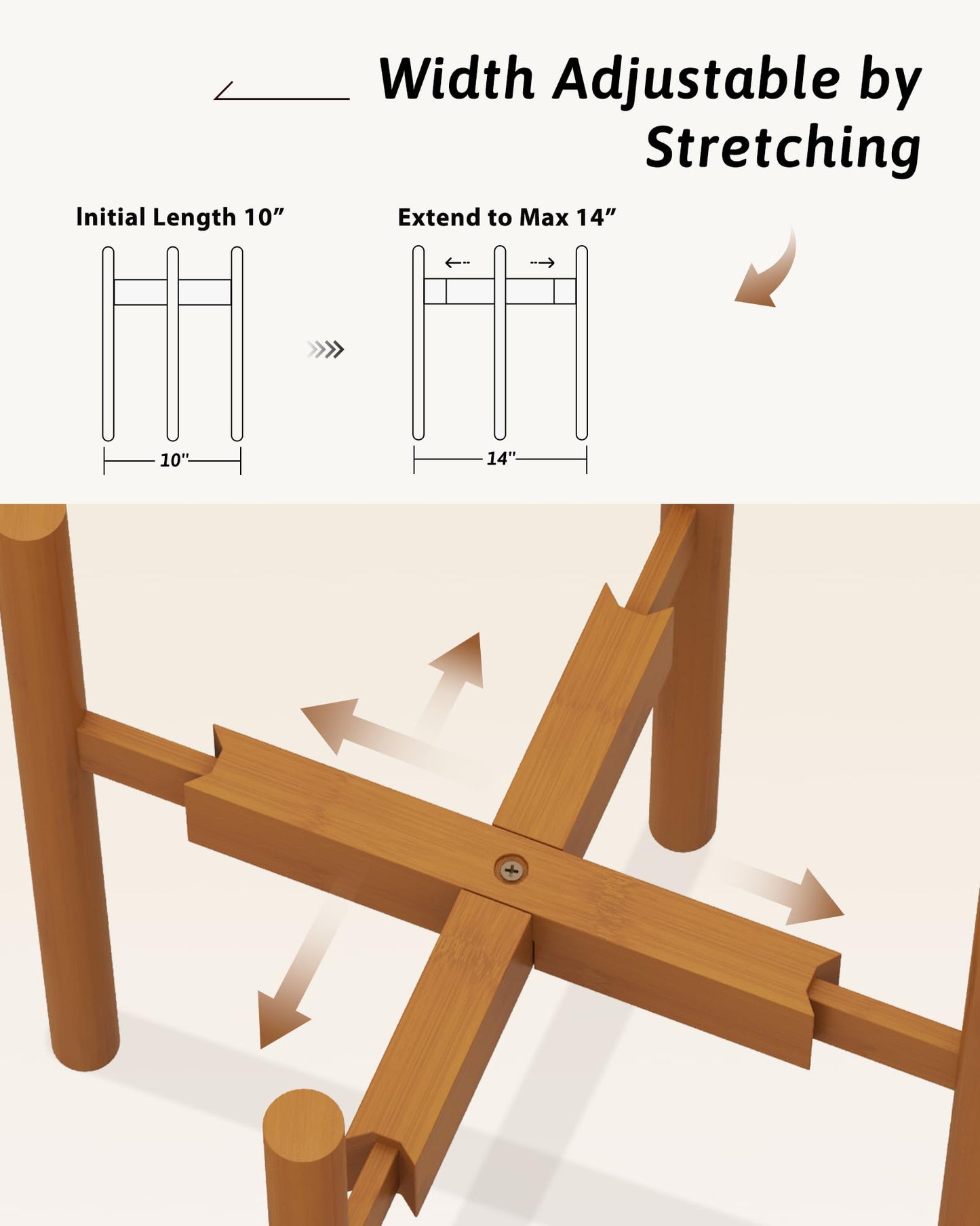 GENTINGBRO Adjustable Plant Stand Indoor, Bamboo Plant Stand Fits 8 9 10 11 12 Inches, Small Corner Planter Holder for Indoor Plants, Single Floor Plant Stands for Living Room Balcony, Light Brown Tall