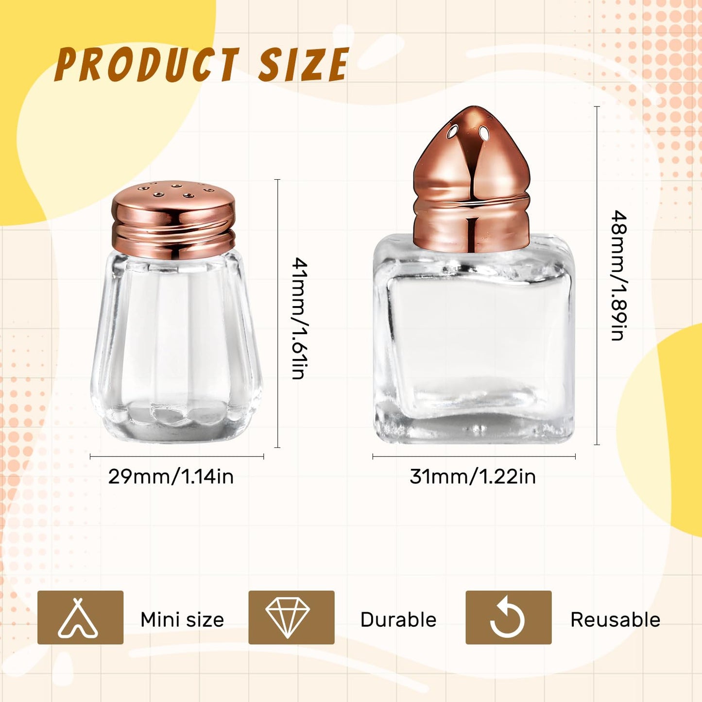 BOSMIOW 6Pack Small Glass Spice Jars with Rose Gold Cap,Clear Mini Salt Holders,Durable Pepper Shakers,Empty Seasoning Powders Containers for Kitchen Restaurants