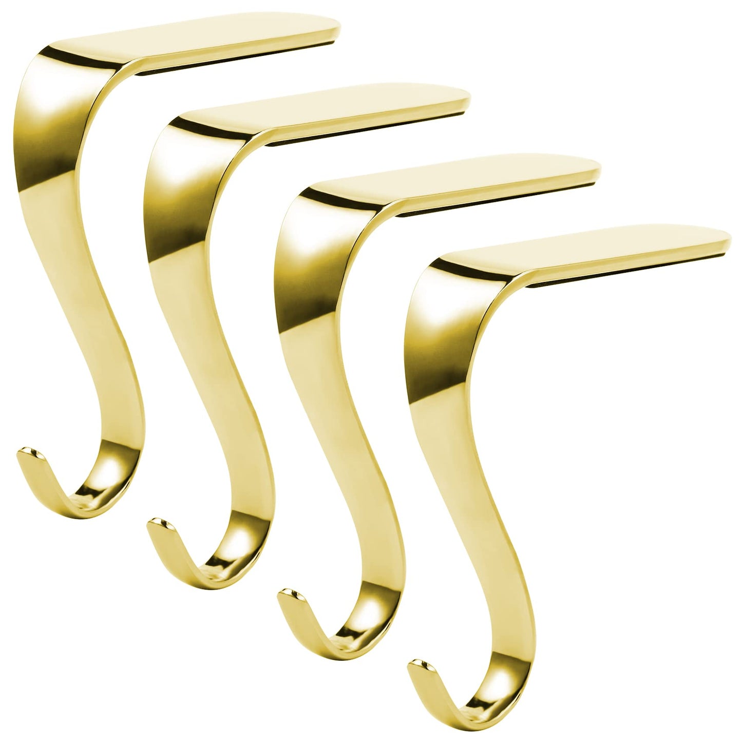 Sunshane 4 Pieces Christmas Stocking Holders Mantel Hanger Hooks Xmas Mantle Grips Set Safety Hang Stocking Clips for Christmas Party Decoration (Gold)