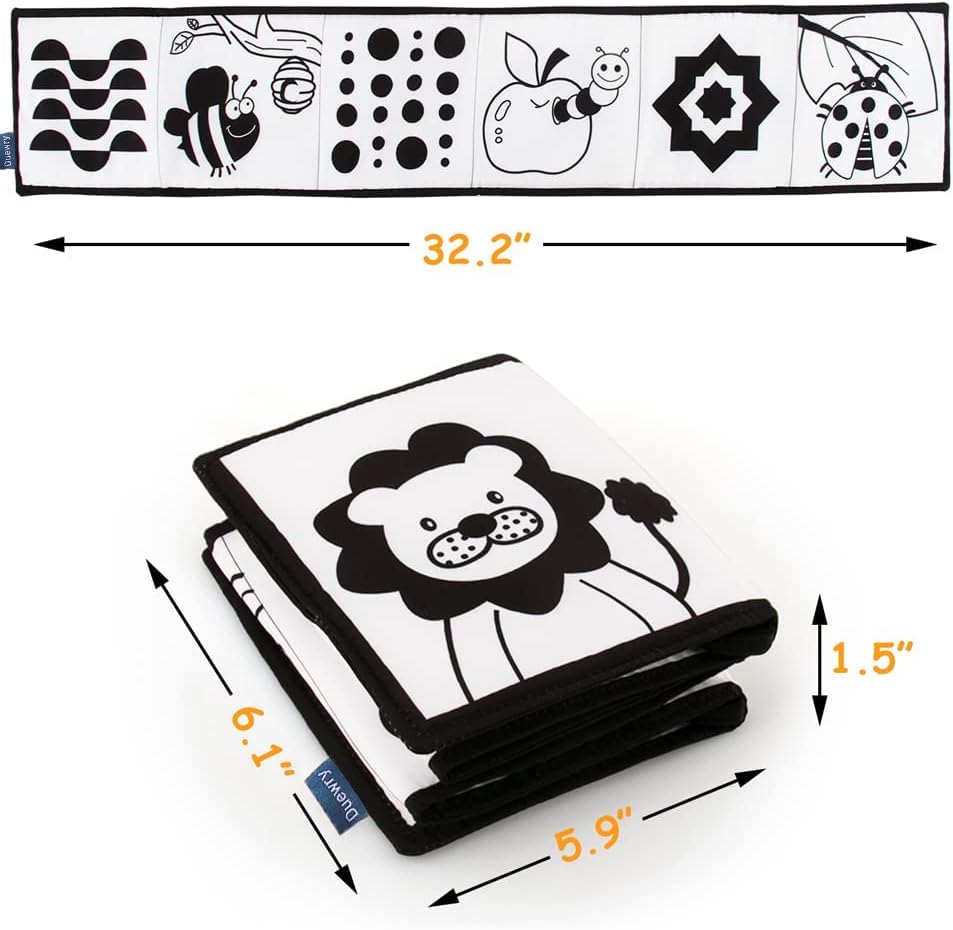 KaPing My First Black and White High Contrast Soft Book , Infant Tummy Time Toys, Black and White Baby Cards, Folding Educational Activity Cloth Book Suitable for Boys Girls Toddler