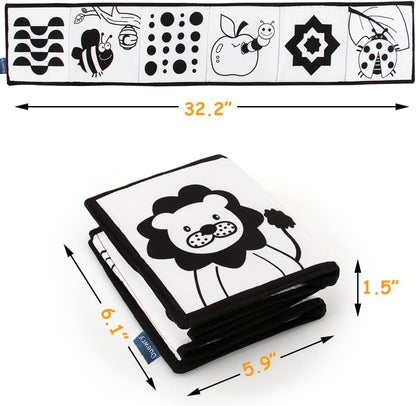 KaPing My First Black and White High Contrast Soft Book , Infant Tummy Time Toys, Black and White Baby Cards, Folding Educational Activity Cloth Book Suitable for Boys Girls Toddler