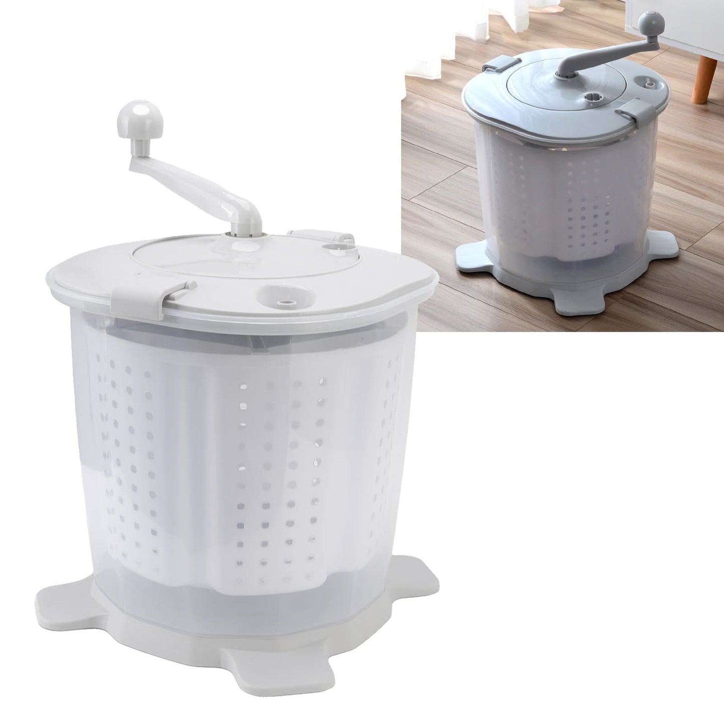 Portable Hand Crank Washing Machine non electric Manual Washing Machine Clothes Washer for Dormitory Apartment Camping & Tiny Spaces Nordic Grey