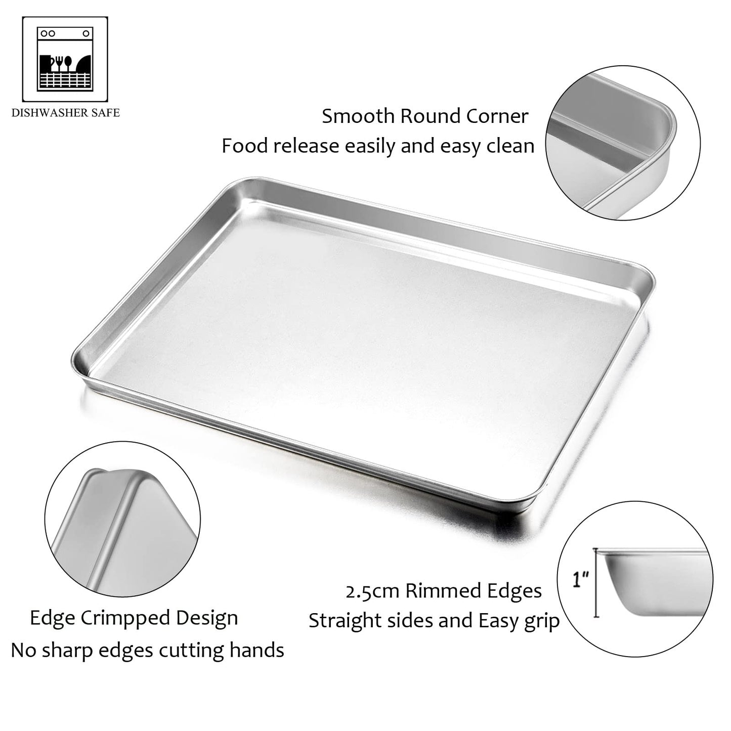 HaWare Baking Tray Set of 2, Stainless Steel Oven Tray– Large Cookie Sheet Pan for Baking Cooking Serving - 40 x 30 x 2.5 cm, Healthy & Non Toxic, Easy Clean & Dishwasher Safe