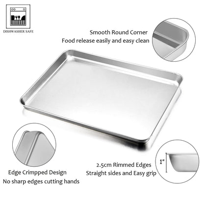 HaWare Baking Tray Set of 2, Stainless Steel Oven Tray– Large Cookie Sheet Pan for Baking Cooking Serving - 40 x 30 x 2.5 cm, Healthy & Non Toxic, Easy Clean & Dishwasher Safe