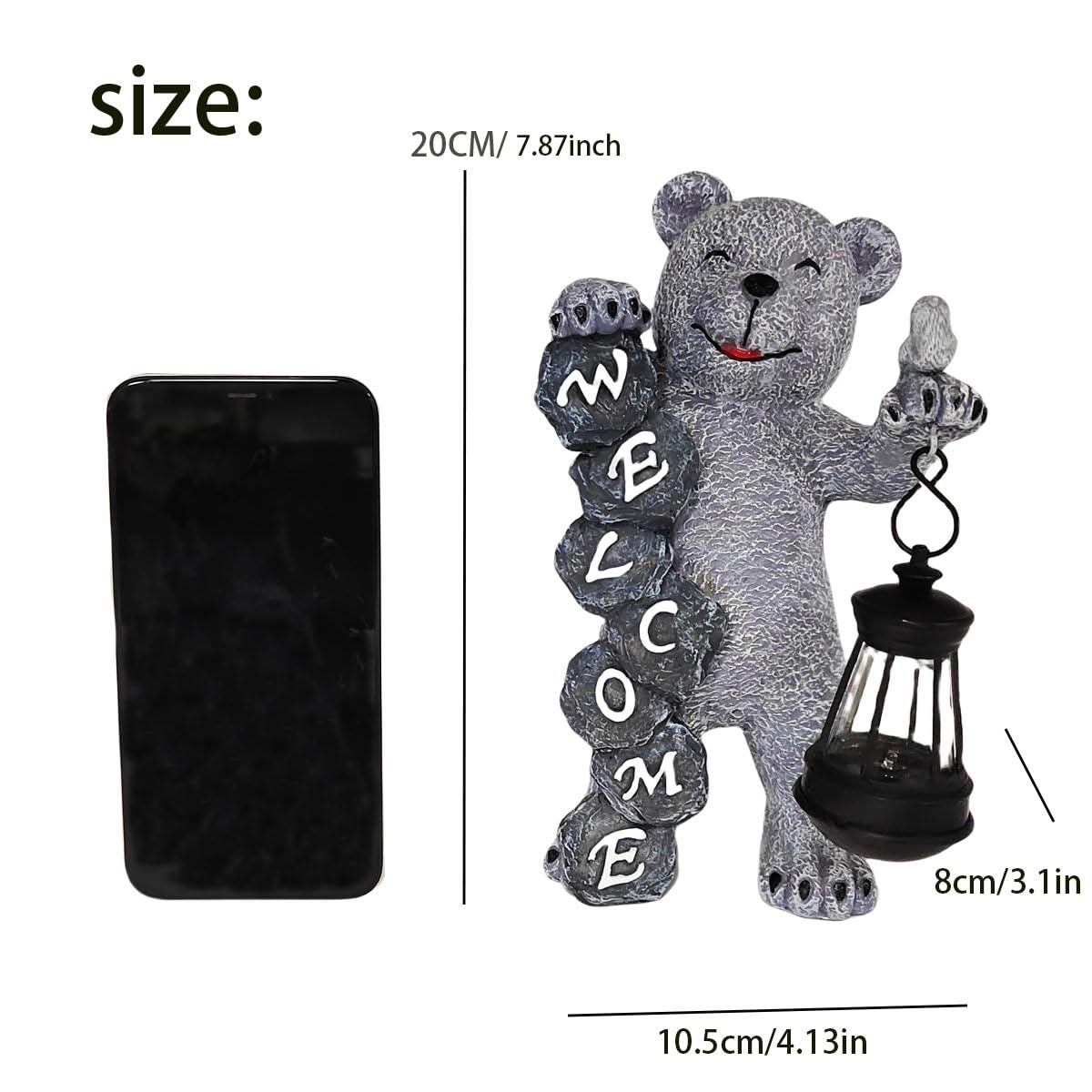 Youfui Bear Figurine Light Solar Powered Led Light- Welcome Lawn Decor Bear Garden Statues for Patio, Balcony, Yard Ornament, Outdoor Figurine Light House Housewarming Gifts, 7.8x4.13inch