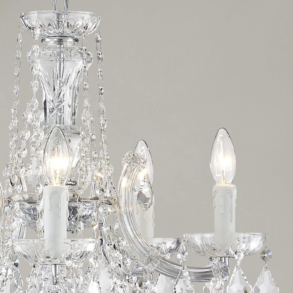 AGV LIGHTING CH001S Modern K9 Crystal Chandelier, Maria Theresa Style Light Fixture, 5-Lights, D20 x H18, Adjustable Chain 59", Chrome Finish Frame