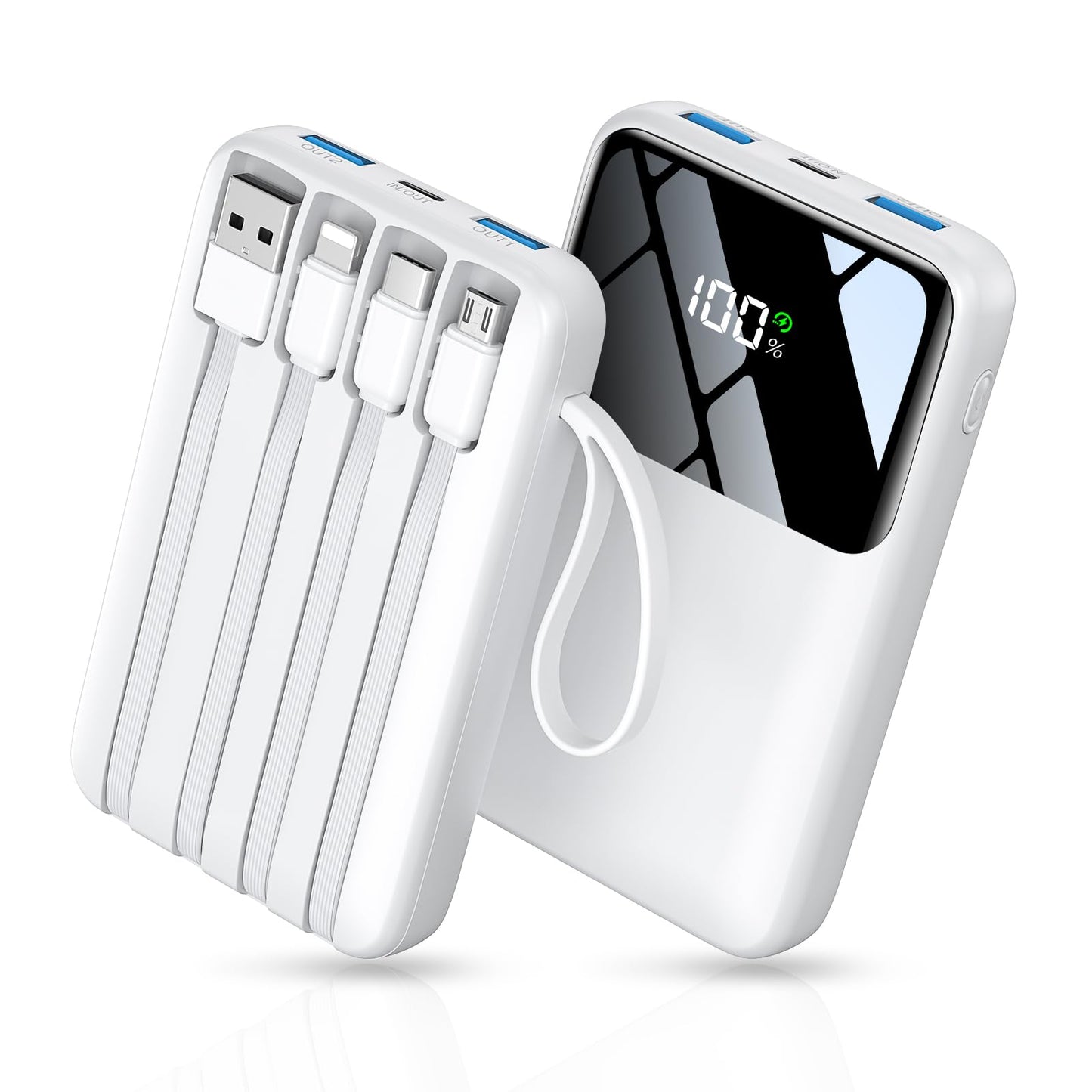Power Bank, 15000mAh Portable Charger with Built in Cable, 22.5W Fast Charging, 6 Outputs, Slim Travel Essential Battery Pack with LED Display, Compatible with iPhone 17/16/15/14/13, Samsung, iPad