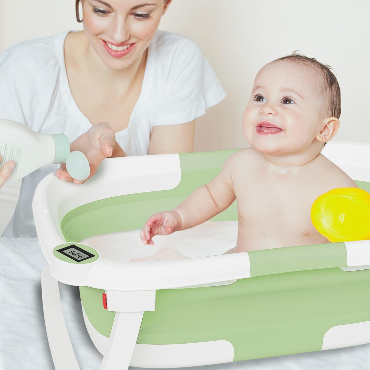 napei Collapsible Baby Bathtub,Baby Bath Tub with Soft Cushion & Thermometer,Baby Bathtub Newborn to Toddler 0-36 Months,Portable Travel Baby Tub
