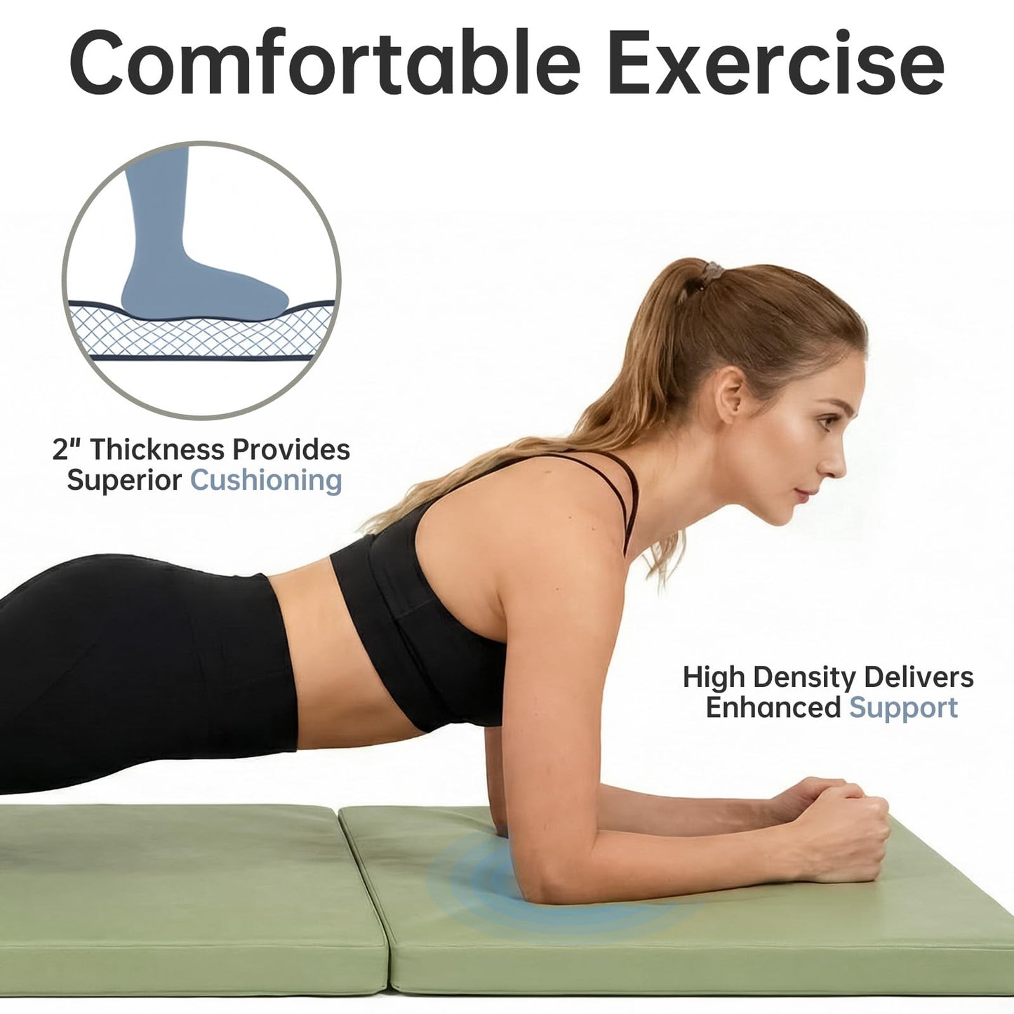 SEHAUSEU Foldable Yoga Mat, 2 Inches Extra Thick Non-Slip Design Fitness Mats,Better cushioning and shock-absorbing Multi-Purpose Exercise Pilates Mat for Home Studio-72 x 24 x 2" Green