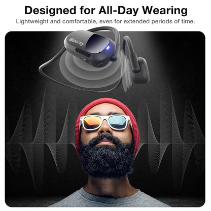 Purity Air Open Ear Headphones - True Air Conduction Wireless Bluetooth Open Ear Earbuds with Dual Mic for iPhone/Android - Secured Long Wearing Comfort, Sports Sweat Resistant (Black/Black)