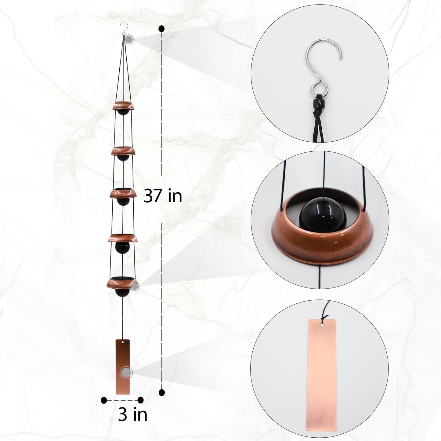 Wind Chimes for Outside with 5 Bell Unique Copper Musical Chimes Feng Shui Windchime for Home Garden Patio Porch Decor Gifts for Mom Grandma