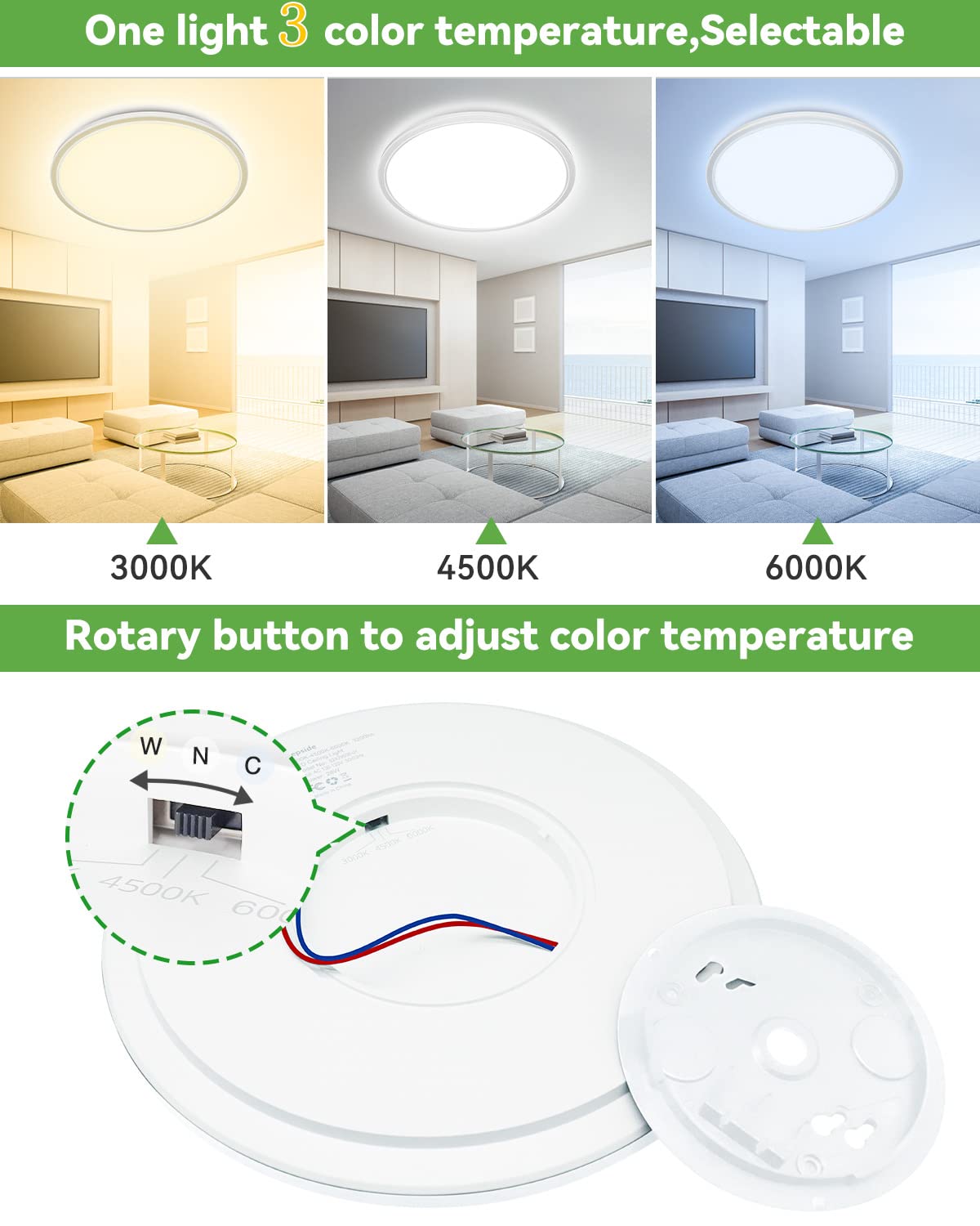 zemty 29W 3200LM LED Ceiling Light, 30cm Bathroom Lights Ceiling 3000K/4500K/6000K Waterproof, 3 Color Temperature Flush Ceiling Light, Round Ultra Thin for Bedroom, Bathroom, Living Room, Kitchen