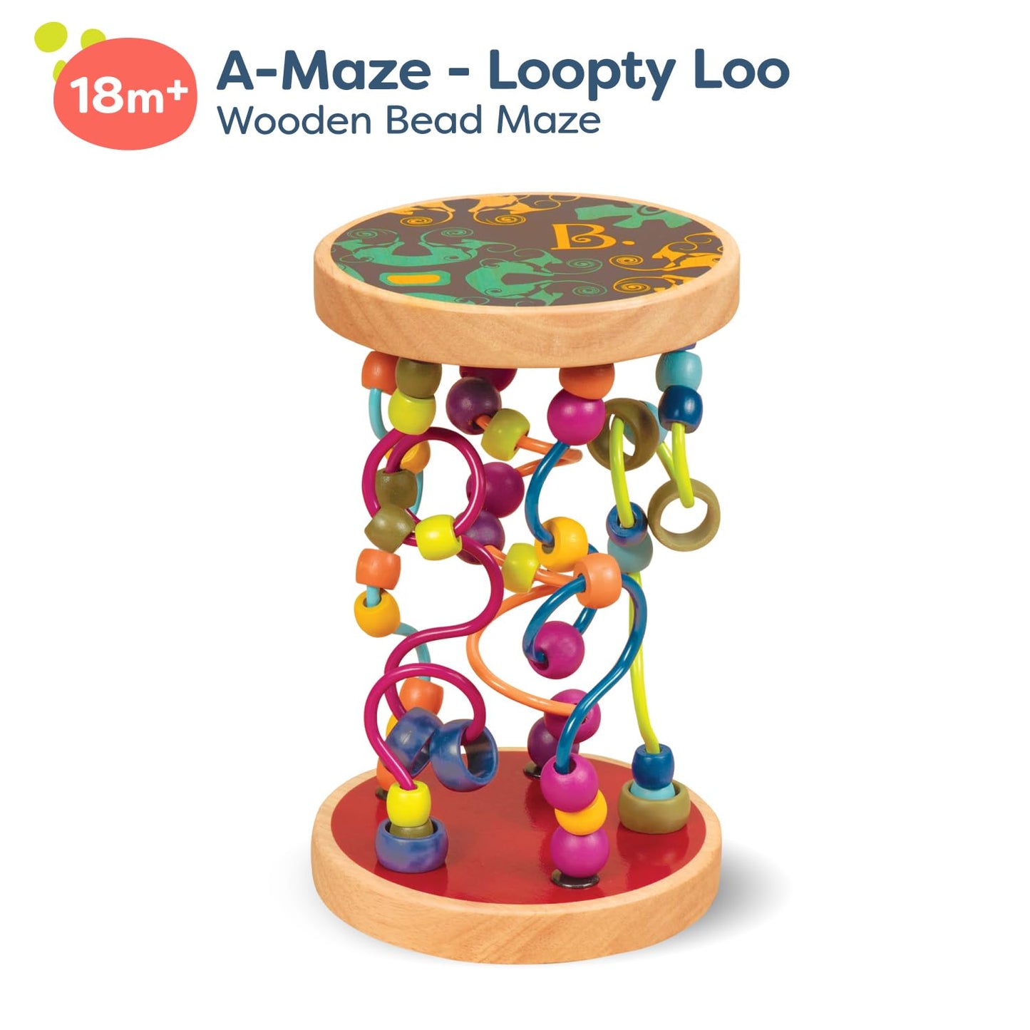 B. toys – Loopty Lo Wooden Rolling Toy – Developmental Bead Maze with 47 Beads & 5 Mazes – Encourages Fine Motor Skills & Crawling – Classic Wooden Wire Maze for Babies, Toddlers, Kids 18+ months