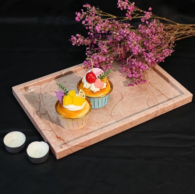 Real Luxurious Natural Marble Vanity Tray Genuine Marble Storage Tray