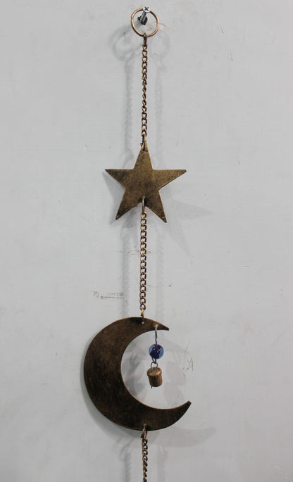 43 Inch Metal Sun Moon Star Wind Chime – Antique Bronze Celestial Wall Hanging with Bells – Handcrafted Boho Home & Garden Decor for Balcony, Patio, Porch, Entryway.