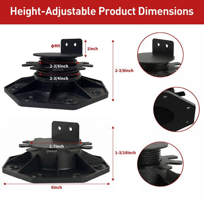 50-Pack Black Shed Base, Deck Blocks Foundation Base Support, Height Adjustment Range from 1-3/16" to 2-3/8", Adjustable Deck Support for Deck Floor Platform Joist Beam Support