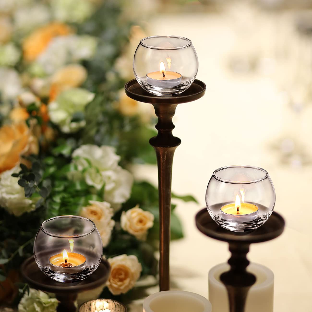 Volens 24PCS Clear Votive Candle Holders for Table Centerpieces, 2''×2'' Round Glass Tealight Candle Holders Bulk for Wedding Decor and Home Decorations