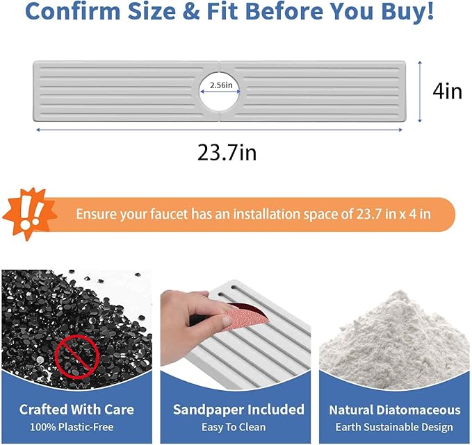 Stone Faucet Mat for Kitchen Sink, Water Absorbing Sink Water Splash Guard