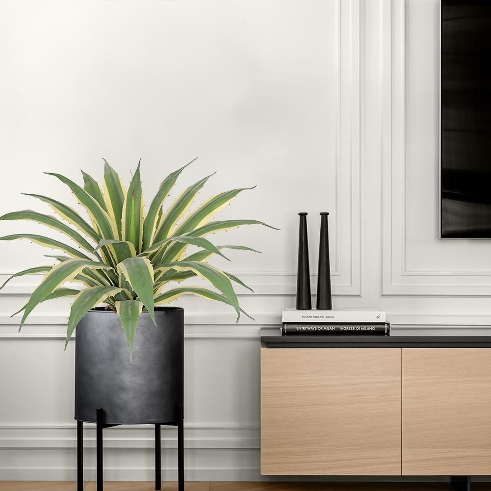 Hollyone Large Artificial Agave Plants 21.6" Tall Fake Agave Plant in Black Pot with Real Stone Pebbles Faux Succulent Aloe Tropical Plants Potted for Indoor Outdoor Home Patio Garden Decor