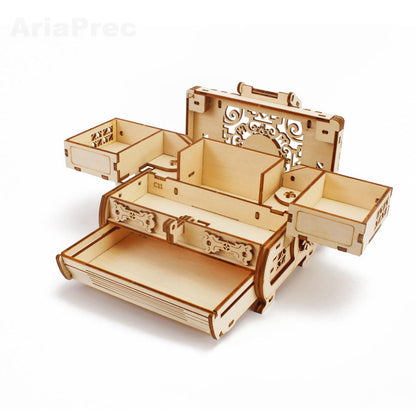 3D Wooden Mechanical Jewellery Box Puzzle - Antique Treasure Box with Exquisite Floral Carvings & Unique Mechanisms - DIY Decorative Gift for Puzzle Lovers